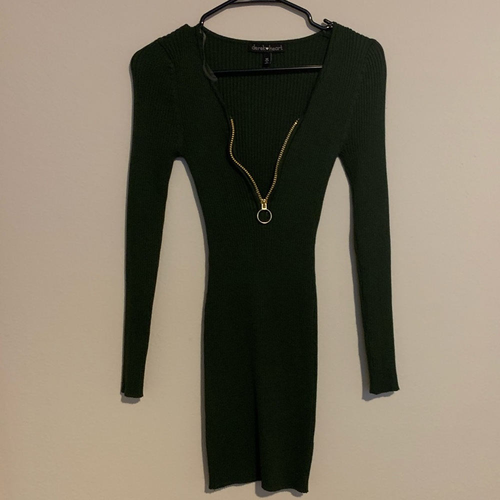 Olive Green ribbed-knit dress